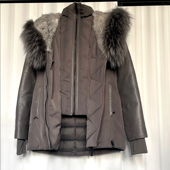 RUDSAK Women's Gray Leather and fur lined Parka coat - Picture 3 of 17